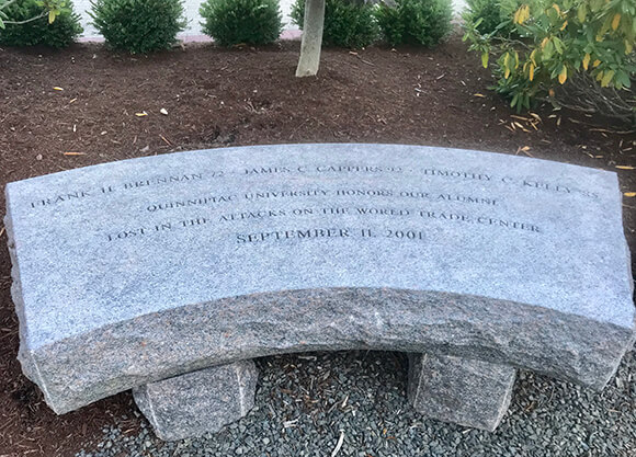A bench honors those lost on 9/11