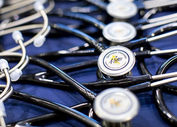 A photo of Frank H. Netter MD School of Medicine branded stethoscopes