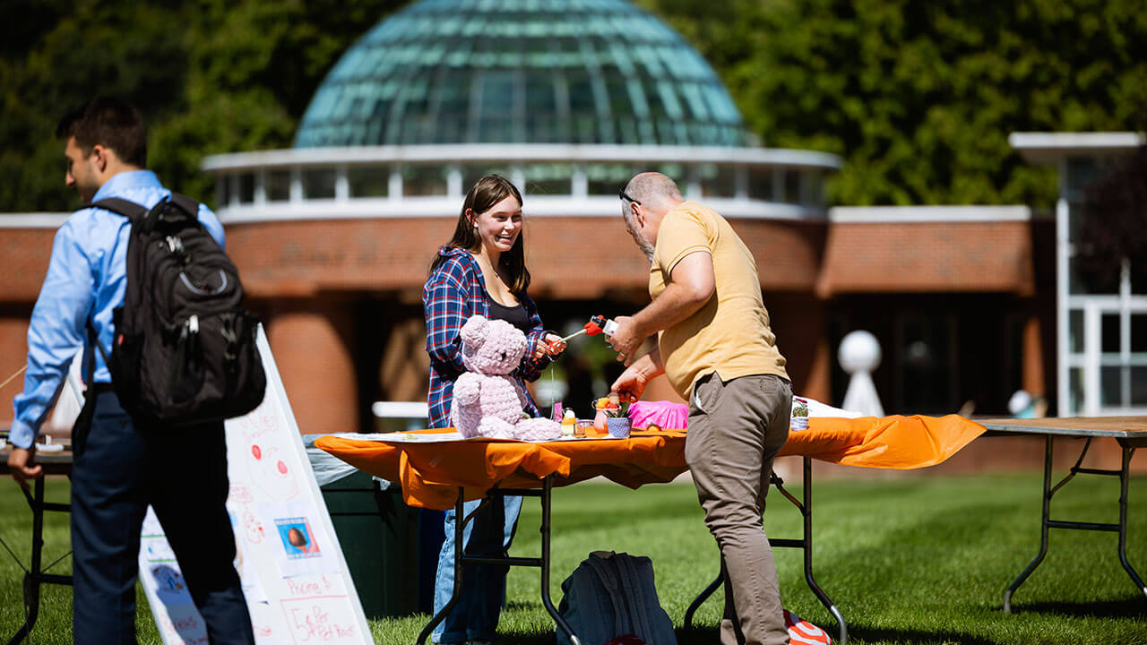 Eriana Lleshi sells her crochet pieces on the Quad