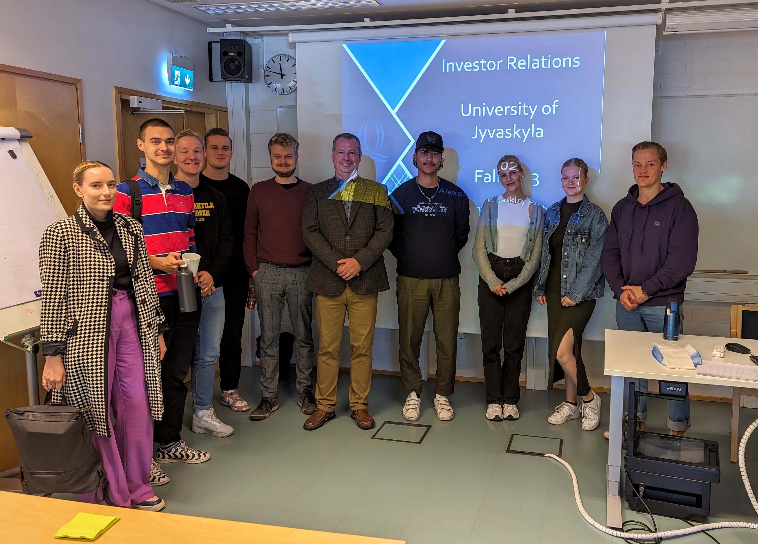 Professor Alexander Laskin teaches a group of students at a university in Finland.