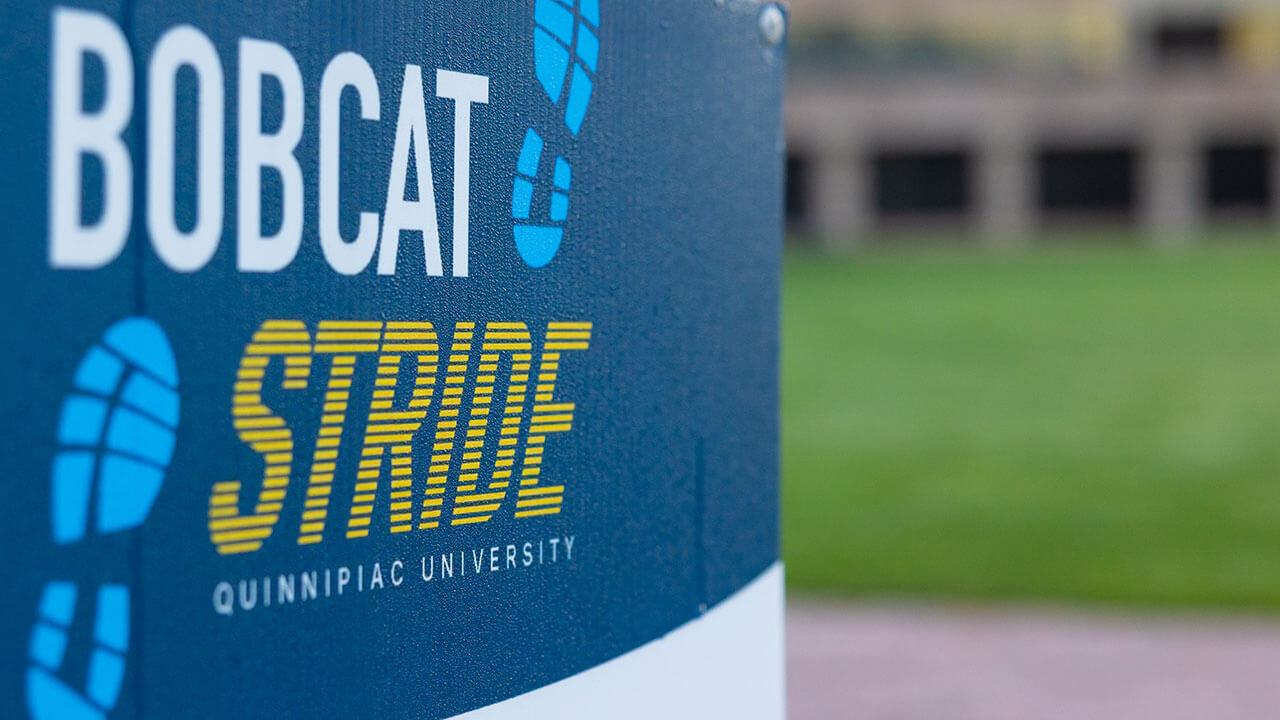 A Bobcat Stride sign displayed on the North Haven campus