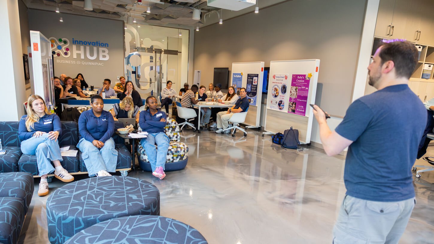 Students participate in a workshop focused on innovation in teaching in the School of Business Innovation Hub.