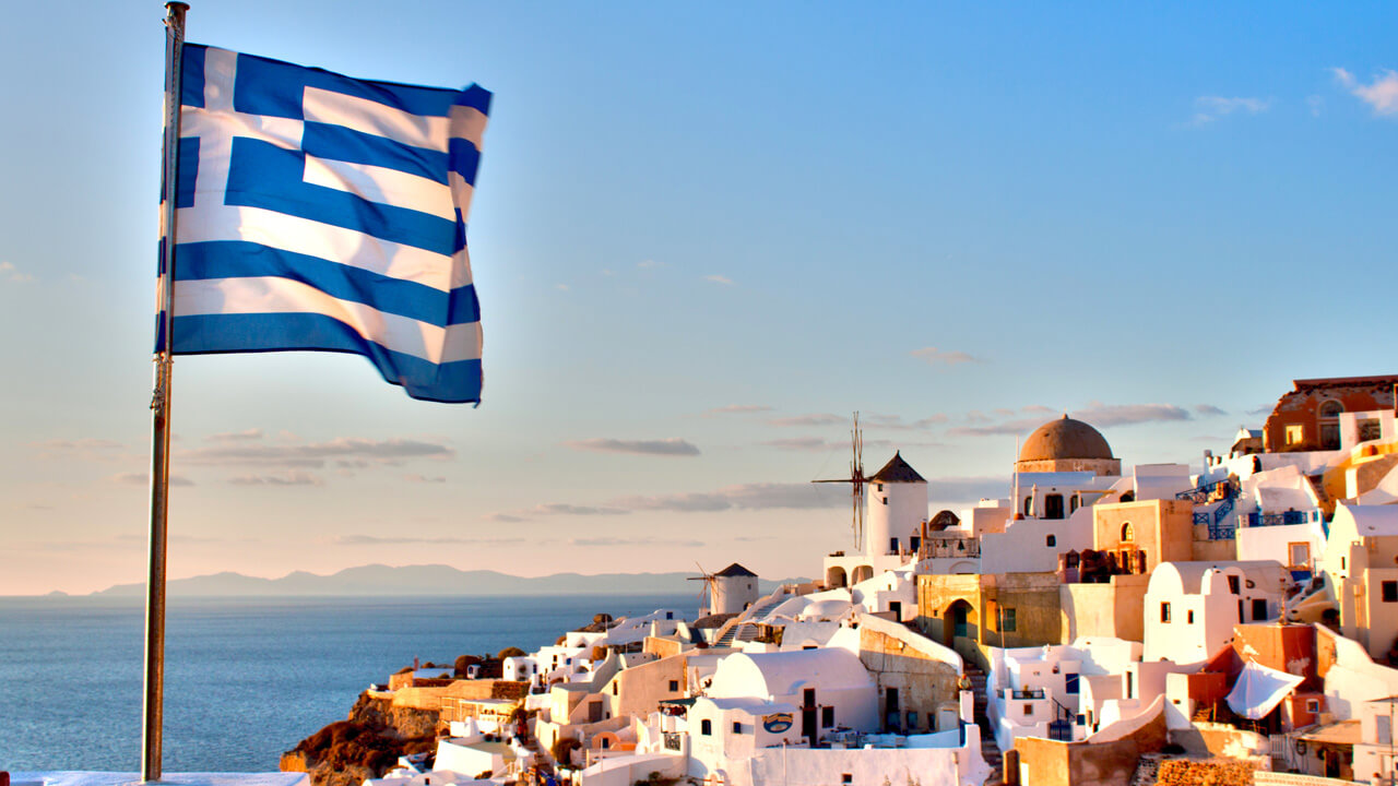 Greek flag overlooking Greece