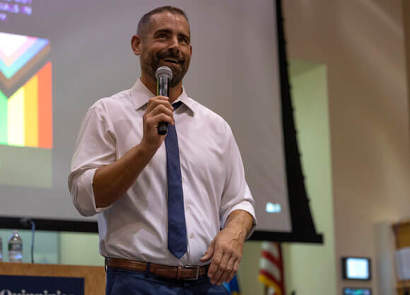 PA State Rep. Brian Sims addresses the audience during LGBTQ+ advocacy event