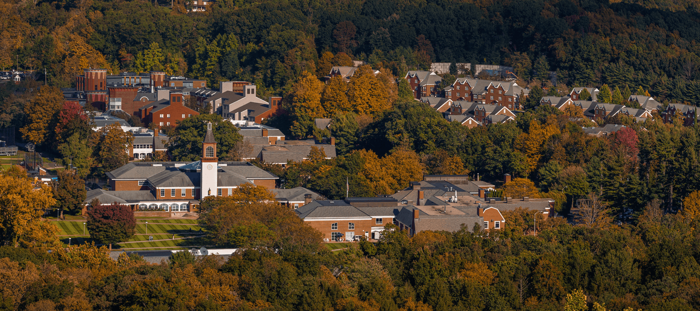 Aerial view of the Mount Carmel Campus with autumn trees
