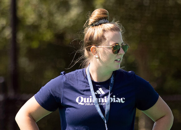 First-year field hockey coach Nina Klein is shown at practice in August 2023.