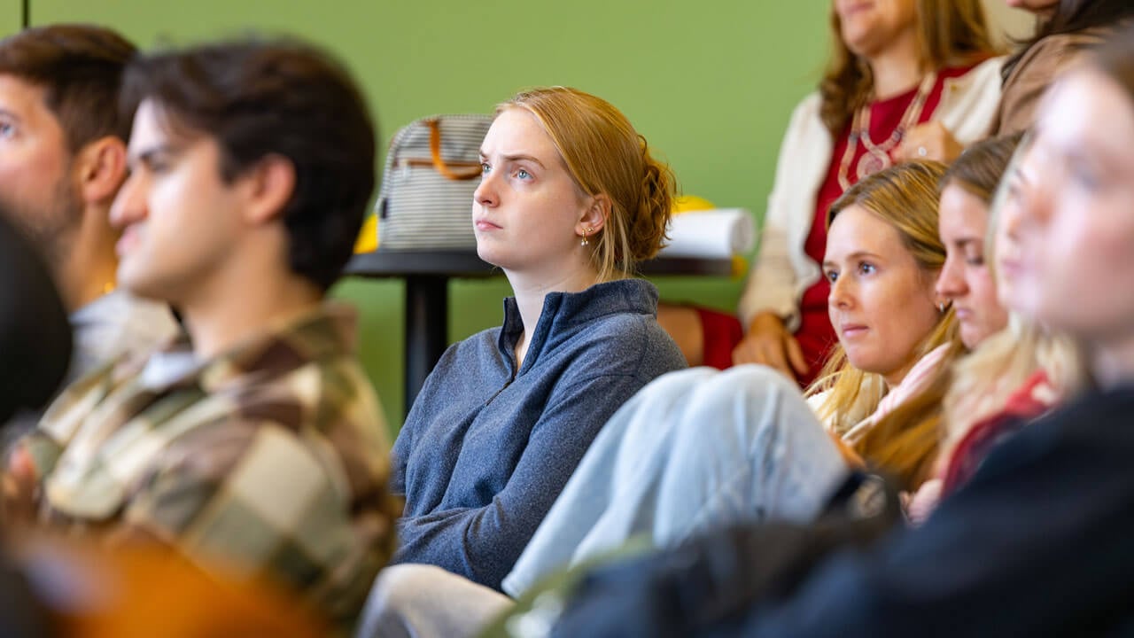 Crowd looking up to the speakers at the indigeneity initiative teach in