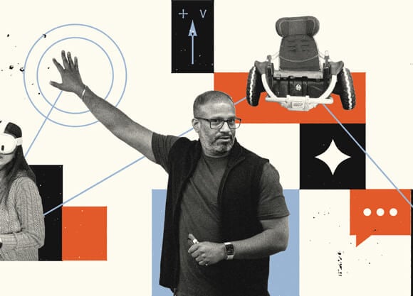 Chetan Jaiswal, PhD, in an illustration of his AI projects