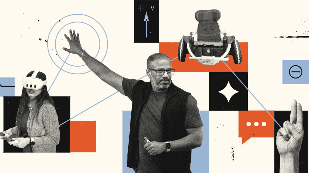 Chetan Jaiswal, PhD, in an illustration of his AI projects