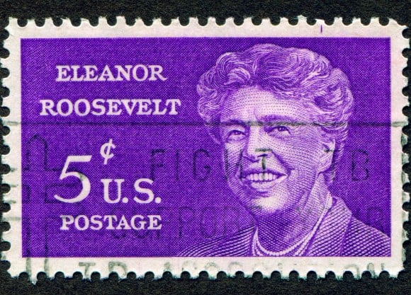 Eleanor Roosevelt on a postage stamp.