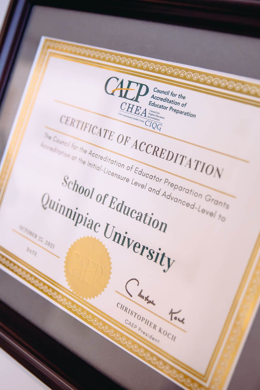 School of Education CAEP certificate.