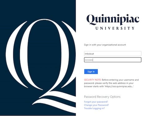 Quinnipiac login page