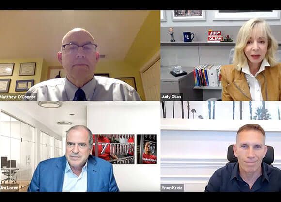 Screen capture of the four panelists during the webinar