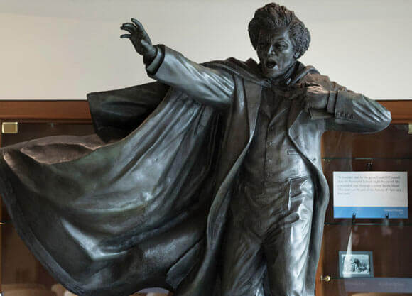A bronze statue of Frederick Douglass on display on the North Haven Campus