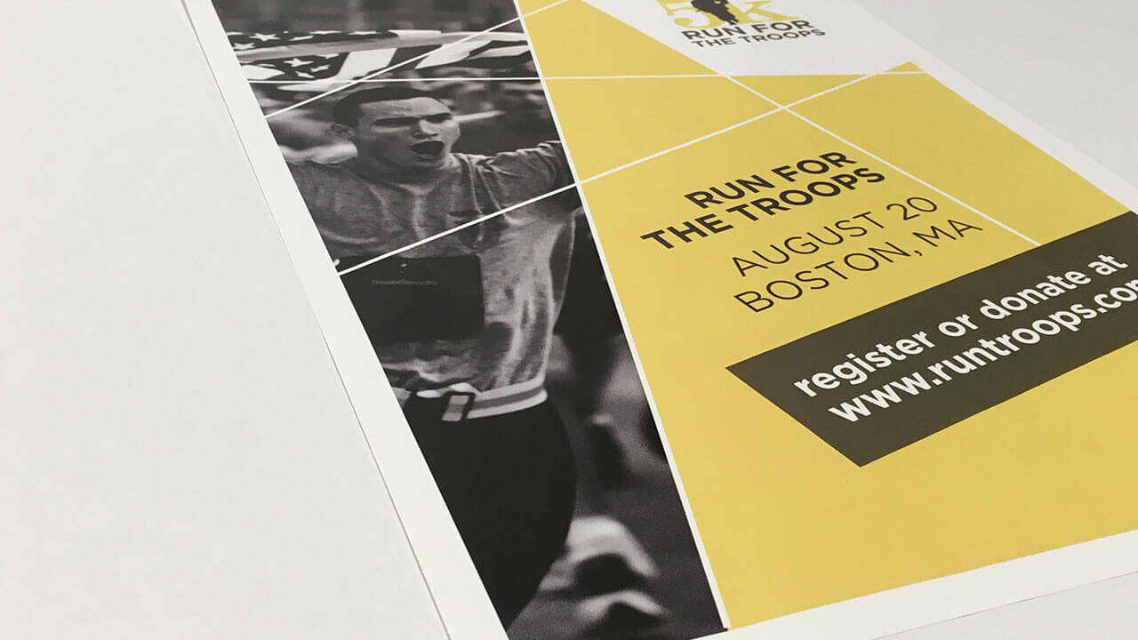 An example of graphic design student work, a printed promo ad for an upcoming foot race