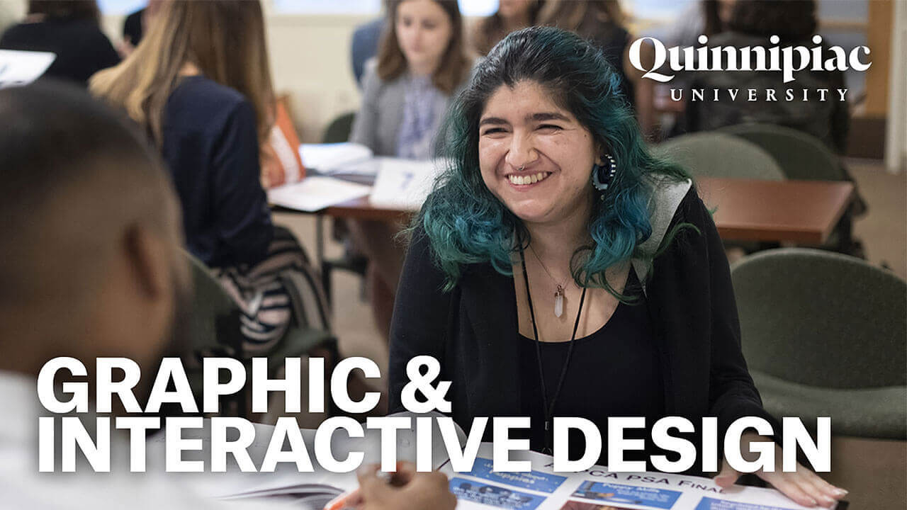 Video poster image showing a smiling student and the Graphic and Interactive Design title