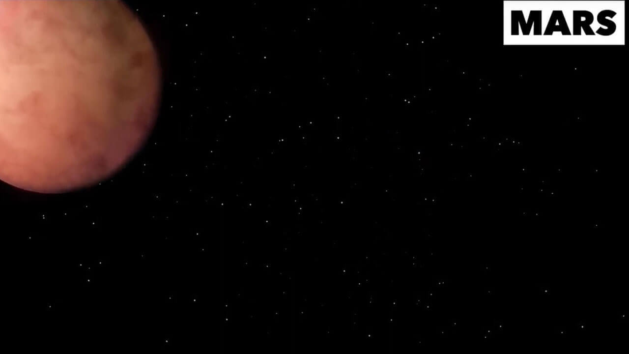 Still of an animation video depicting the solar system, focused on Mars