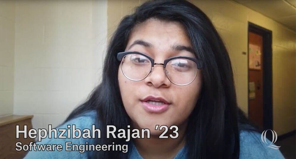 A software engineering student introduces herself, starts video