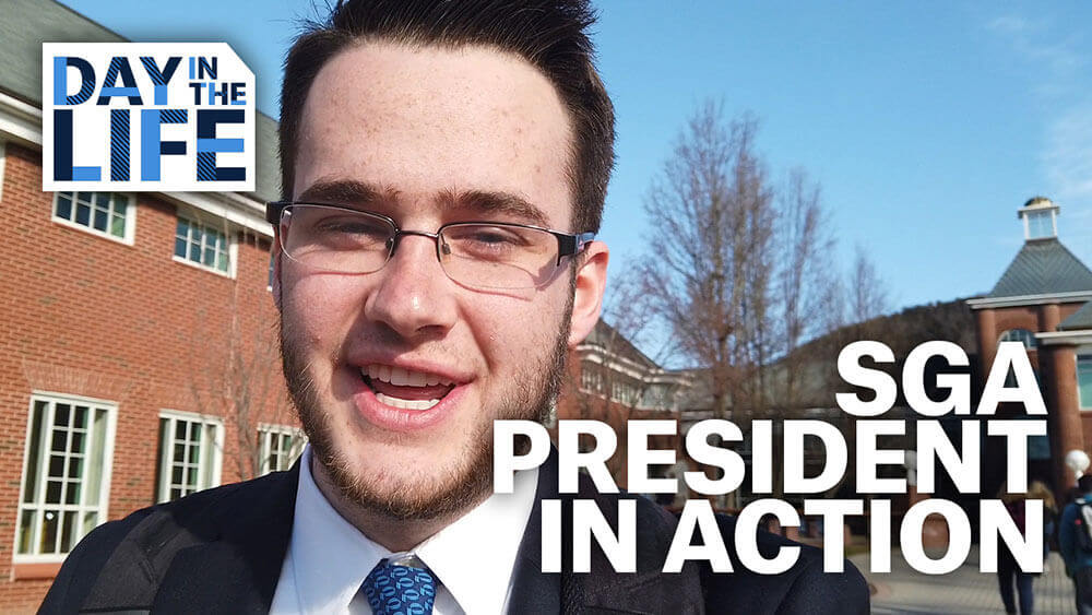 Quinnipiac student president Ryan Hicks on Mount Carmel Campus, starts video
