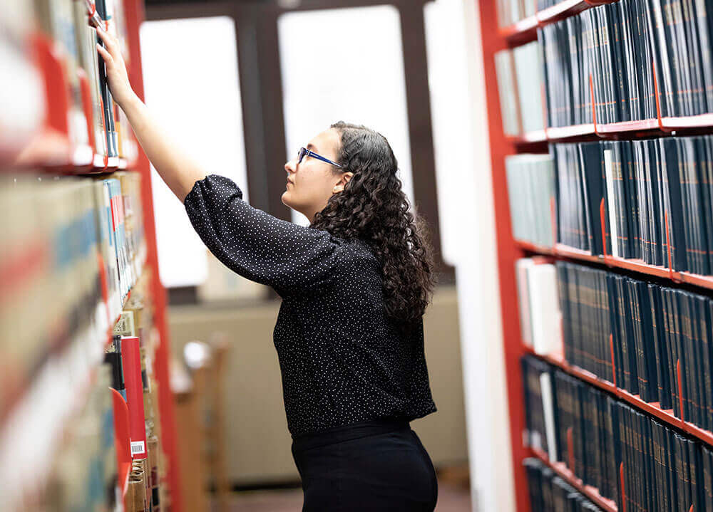 A School of Law alumna grabs a text high off the shelf in the Connecticut Superior Court