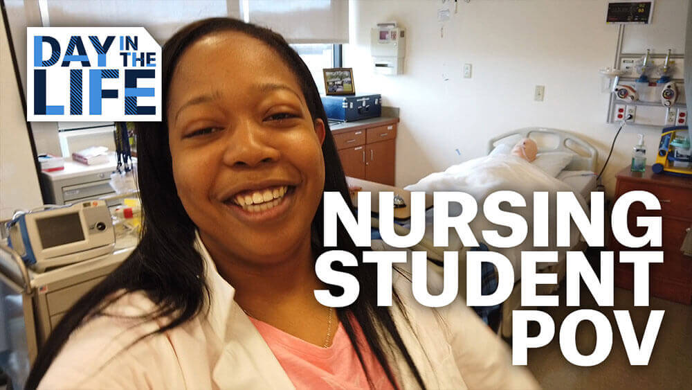 Nursing student Shannon Cardoza introducing herself to the camera, starts video
