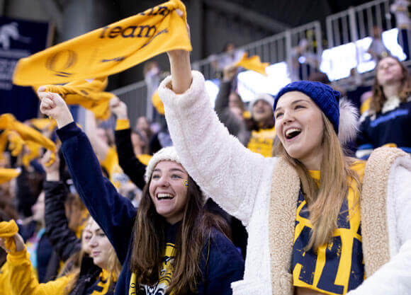 Students cheer at the annual Quinnipiac versus Yale hockey game