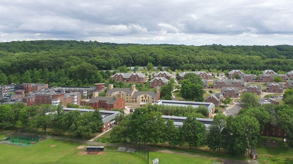 Aerial view of the dormitories on the Mount Carmel Campus in Hamden Connecticut.
